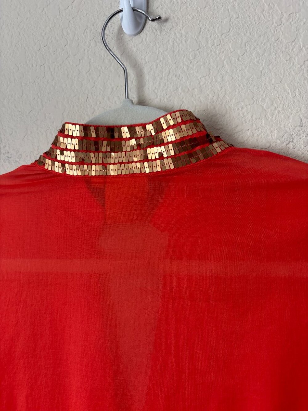Tory Burch Gold Sequins V-Neck Orange Longline Caftan Tunic - Picture 10 of 13